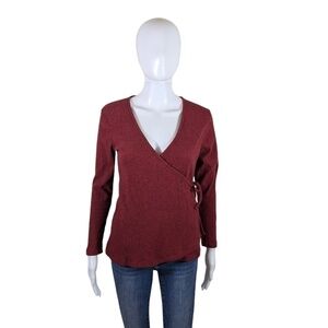 Old Navy Dark Red Ribbed Faux Wrap Blouse Size S